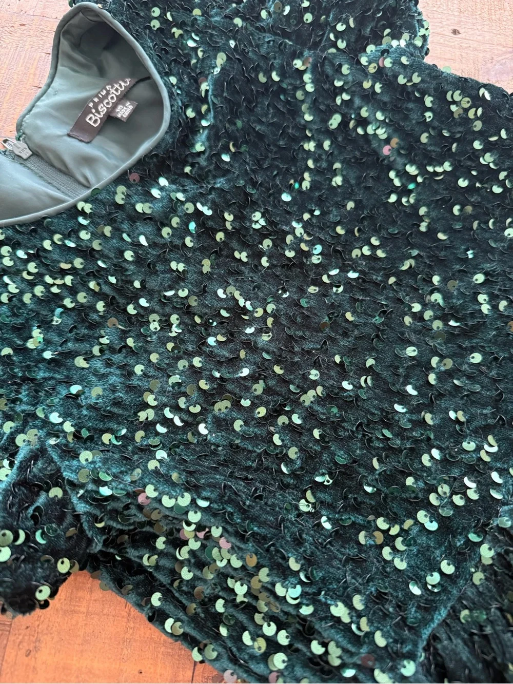 Biscotti Girls' Dark Green Sequin Velvet Party Dress